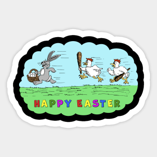 Happy Easter Bunny and Chicken Cartoon T-Shirt, Fun Easter Egg Hunt Tee, Spring Festival Family Apparel, Kids and Adults Sticker